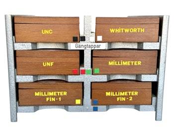 6 lådor, Gängtappar, UNC, UNF, Whitworth, Millimeter, Millimeter fin-1 och fin-2, SKF - Sweden