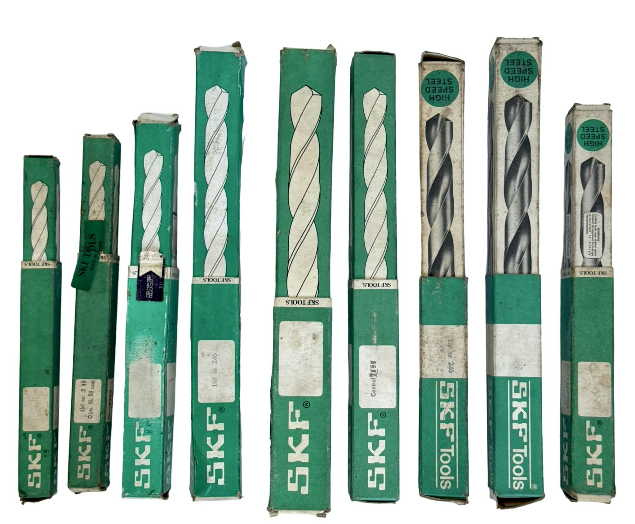 9 st, Metallborr SKF HSS Sweden, 28, 27, 26, 25, 24, 22, 19, 18, 15 mm