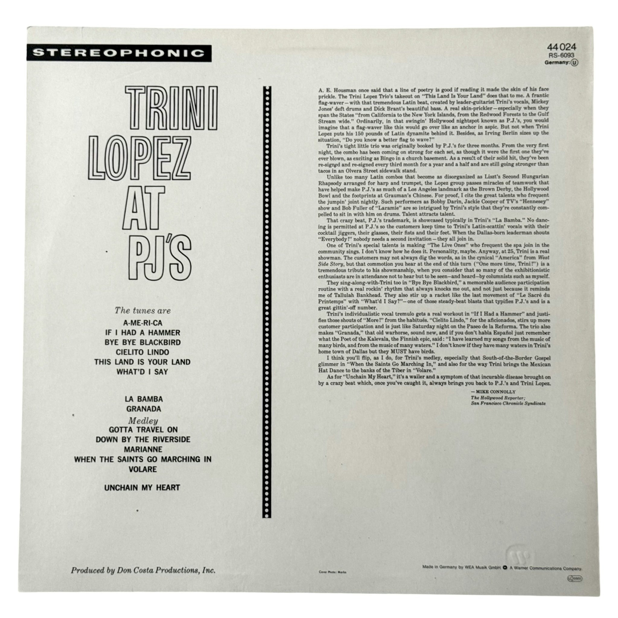 Trini Lopez – Trini Lopez At PJ's, LP Vinyl