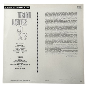 Trini Lopez – Trini Lopez At PJ's, LP Vinyl