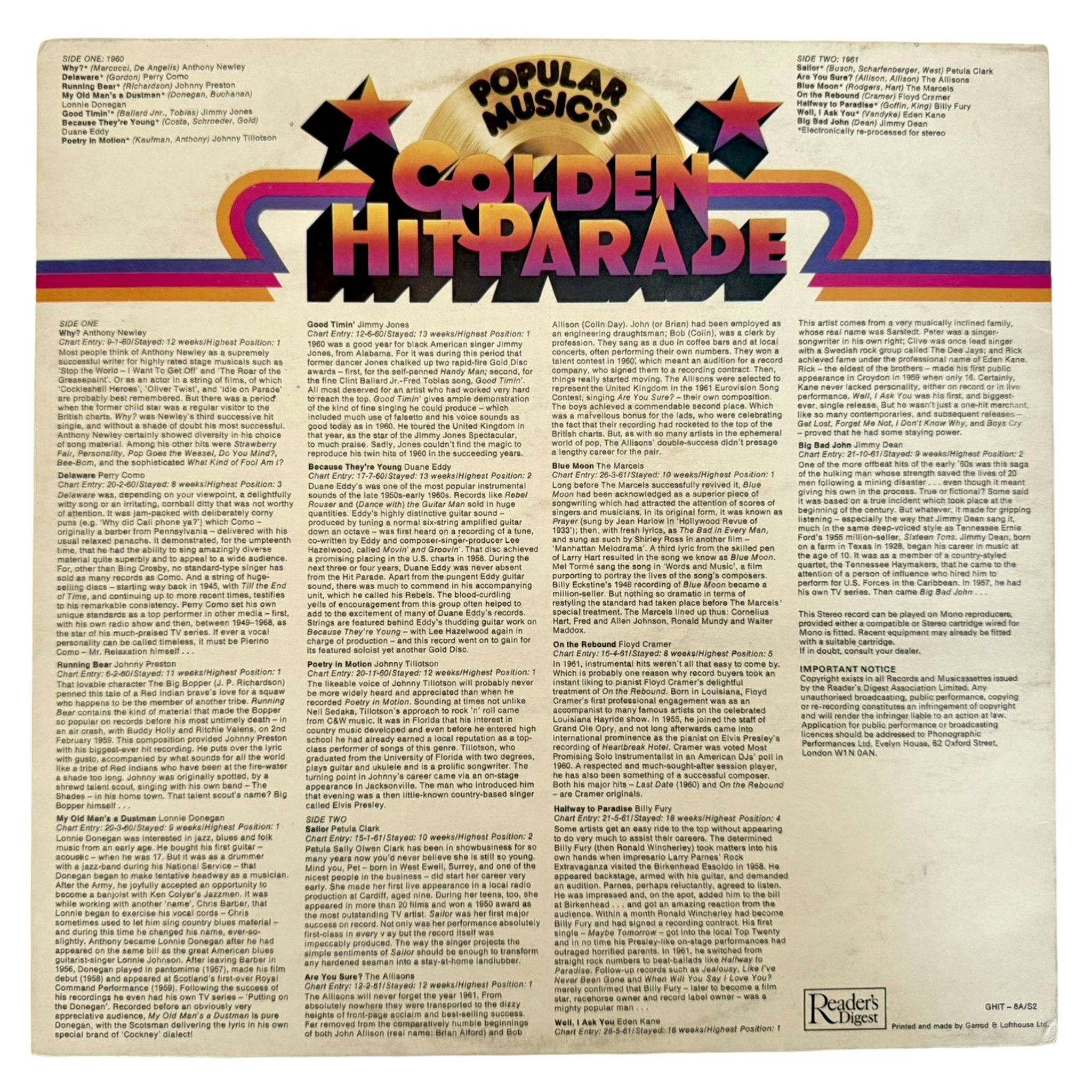 Popular Music's Golden Hit Parade 1960-61, vol 2, LP Vinyl