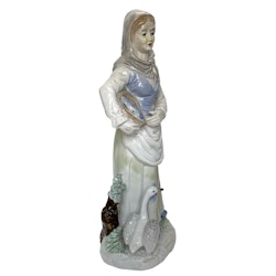 Figurin, flicka med gås och fisk i korg, porslin