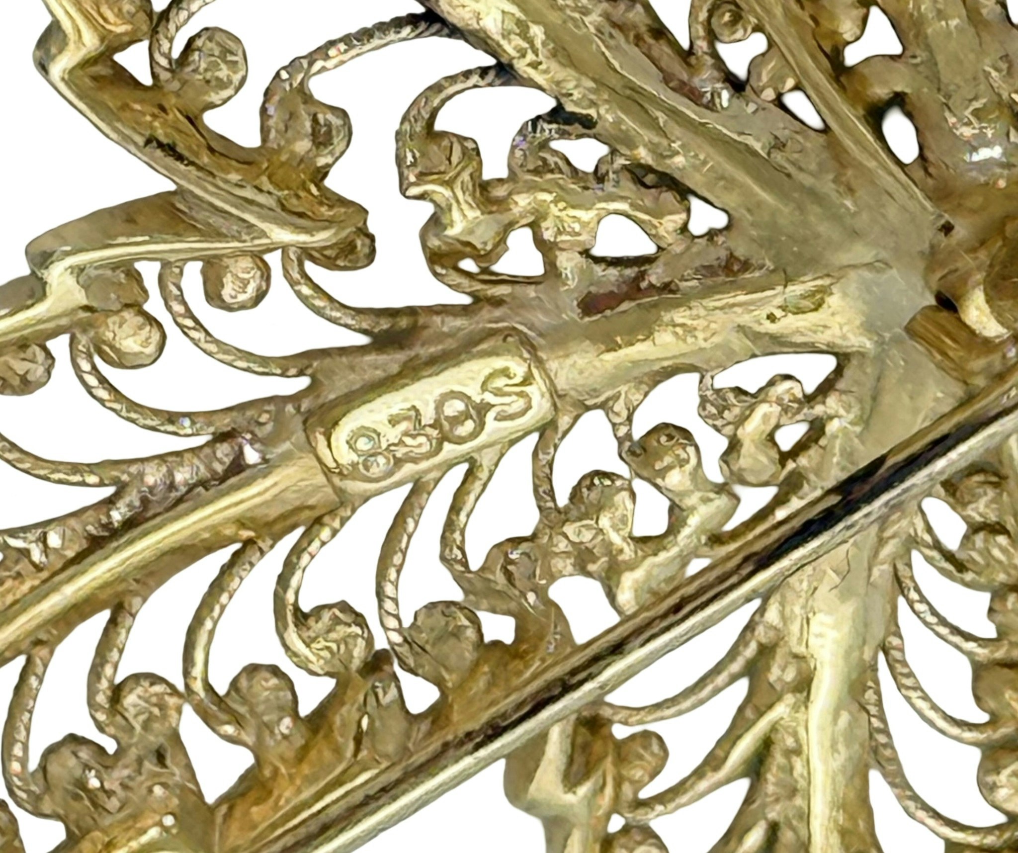 Vintage, Alice Caviness, Silver Filigran Brosch, Guld pläterad, Tyskland