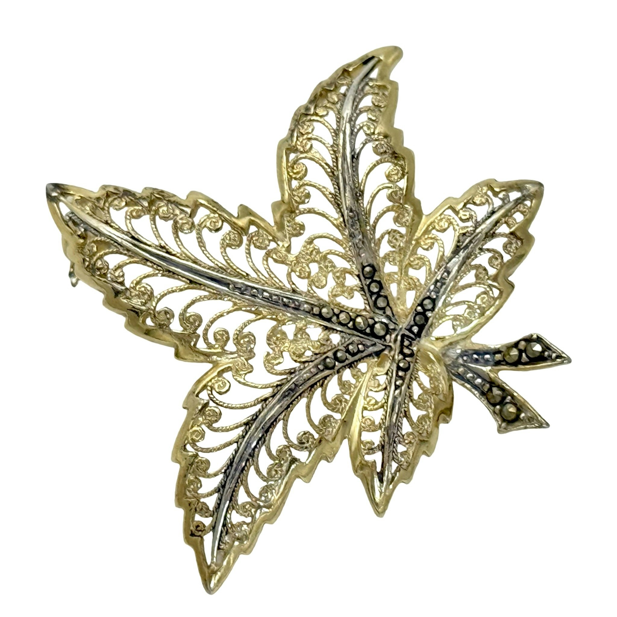 Vintage, Alice Caviness, Silver Filigran Brosch, Guld pläterad, Tyskland