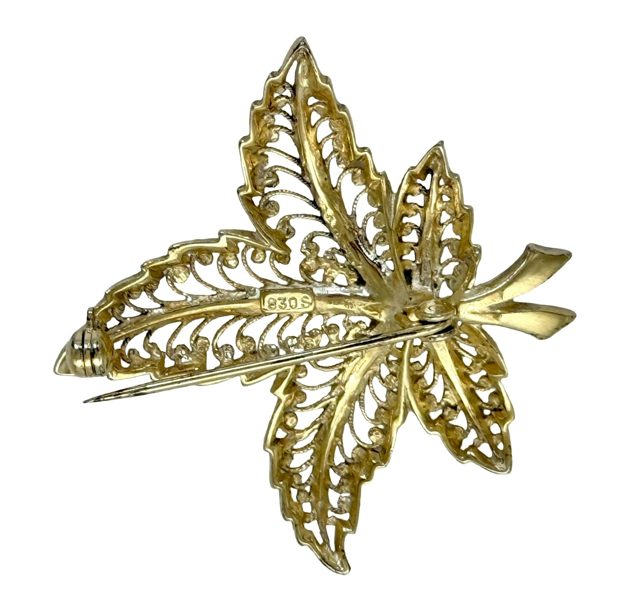 Vintage, Alice Caviness, Silver Filigran Brosch, Guld pläterad, Tyskland
