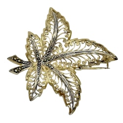 Vintage, Alice Caviness, Silver Filigran Brosch, Guld pläterad, Tyskland