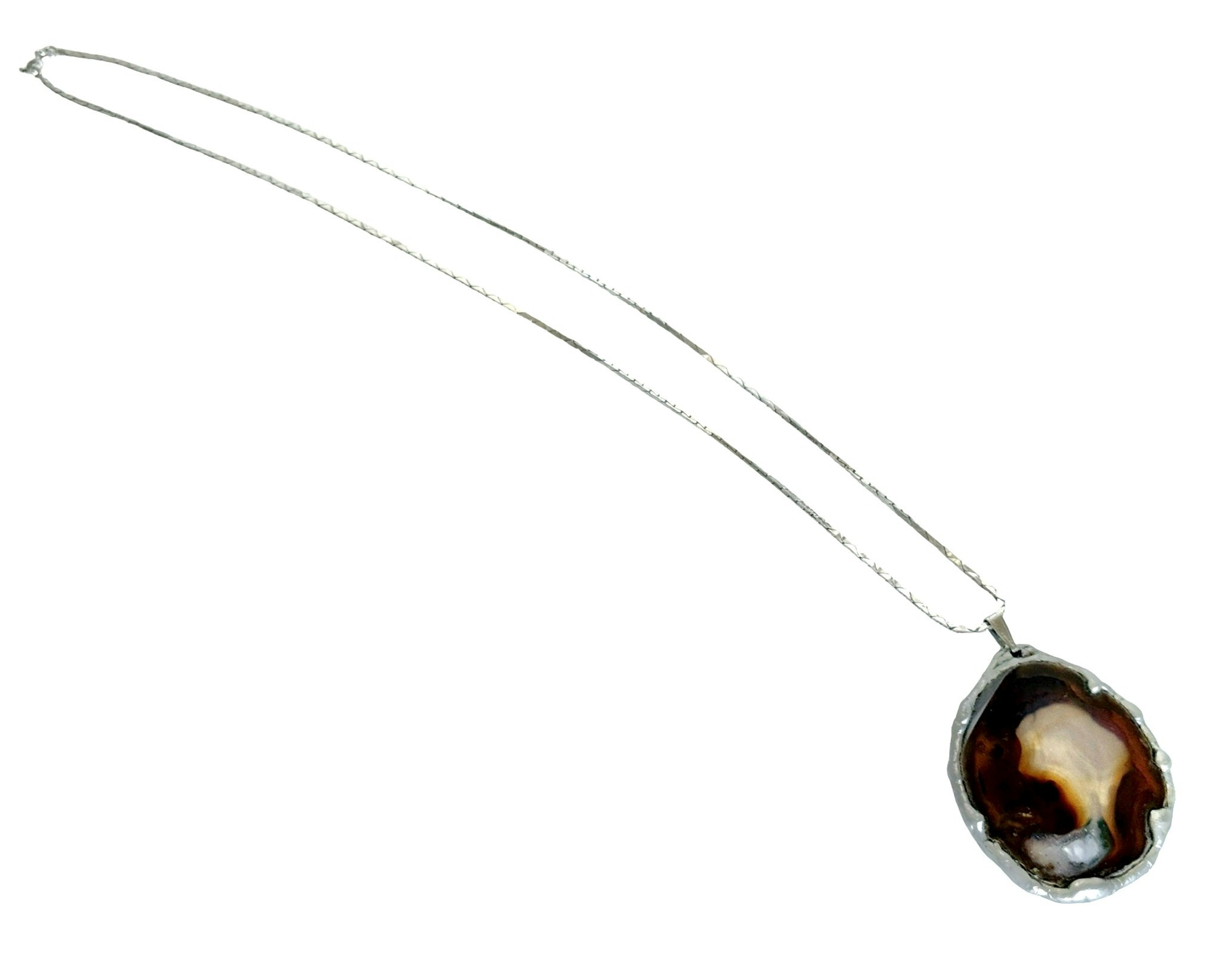 Vintage Silver Agat Hängsmycke halsband, Signerad, Kanada