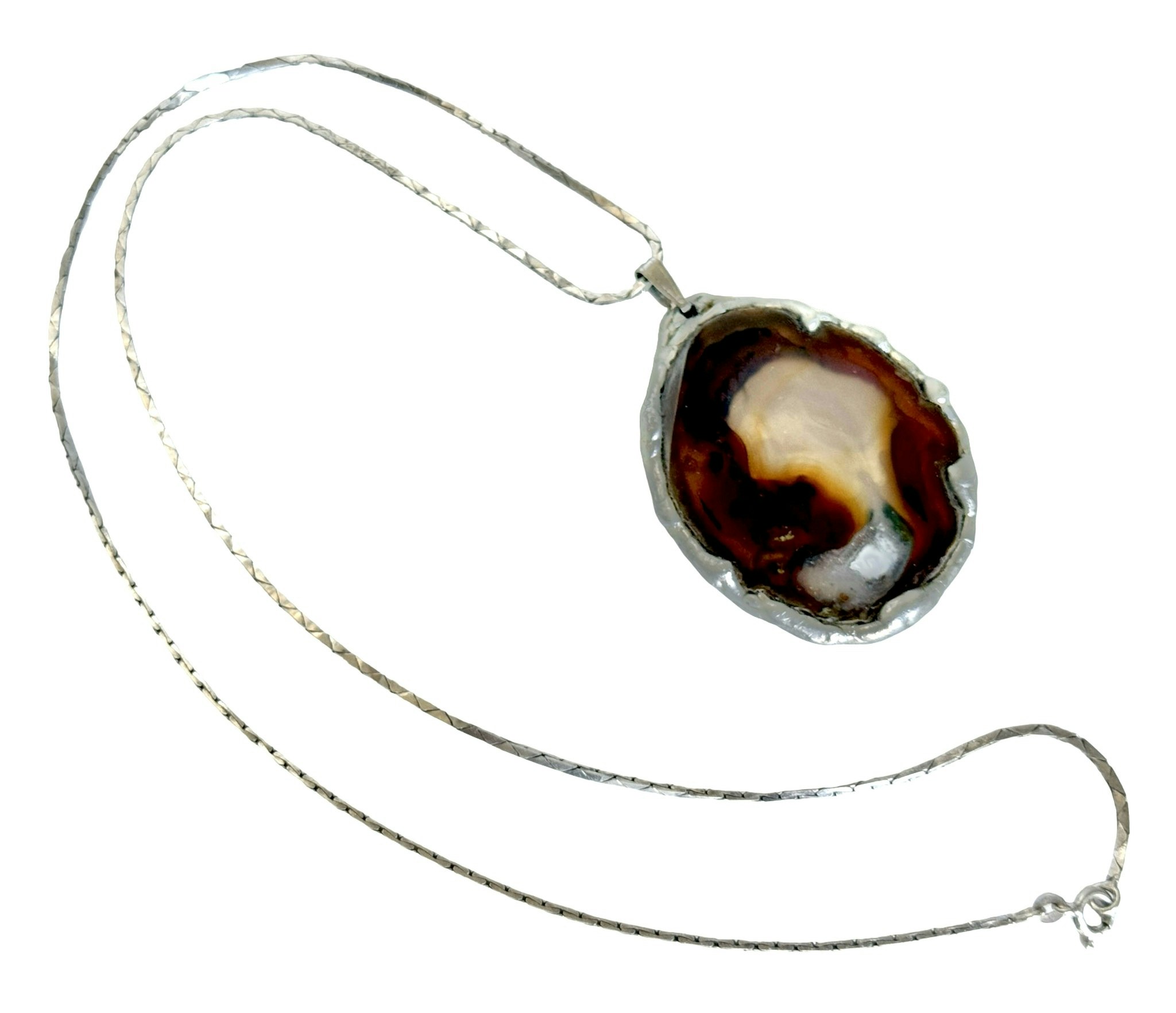 Vintage Silver Agat Hängsmycke halsband, Signerad, Kanada