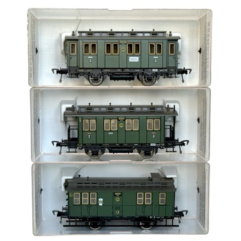 3 kpl, Fleischmann 5057, 5058, 5059 H0-mittakaava, pienoismallivaunut
