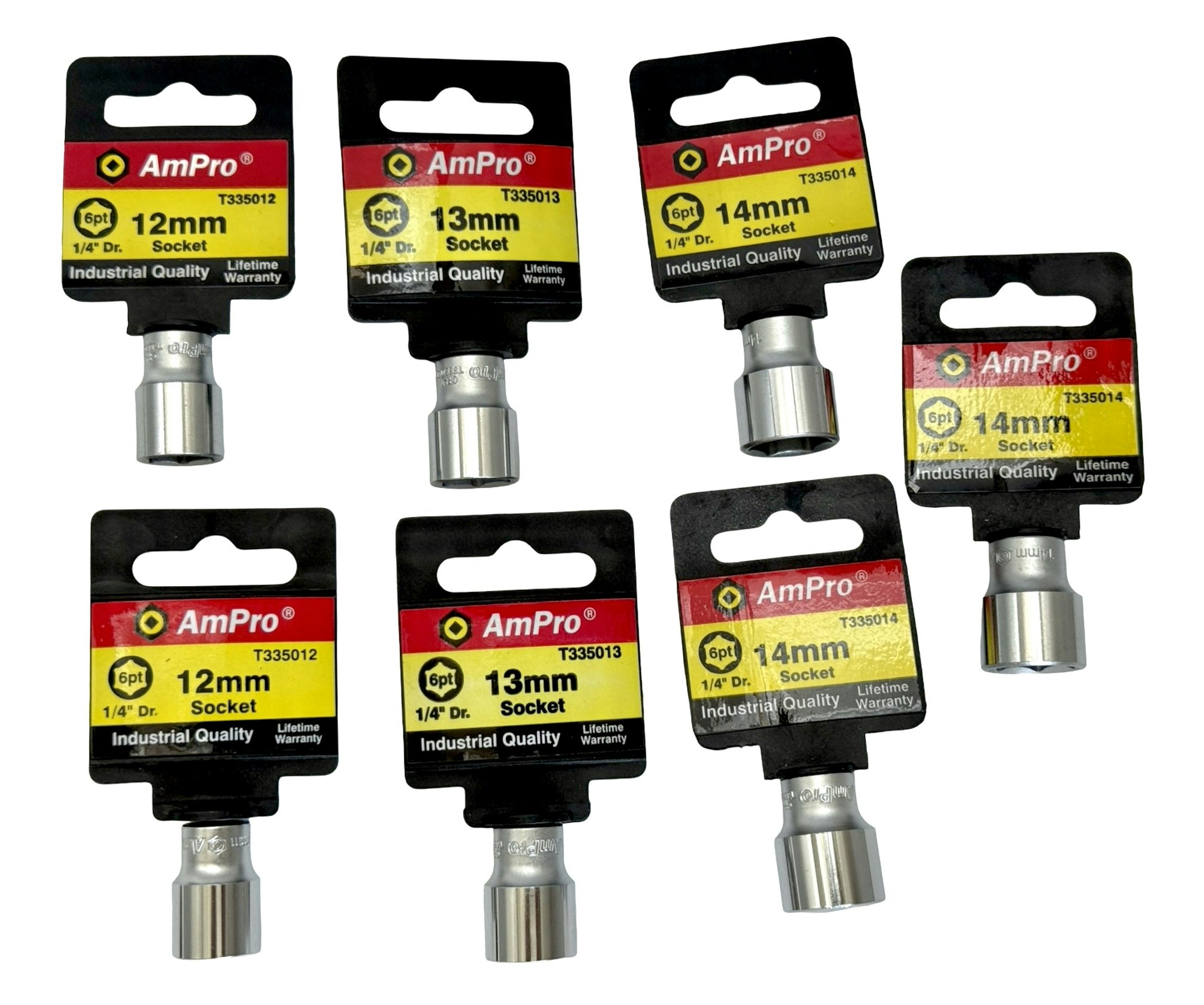 12 st, Hylsor AmPro med 1/4-bitsadapter 65mm
