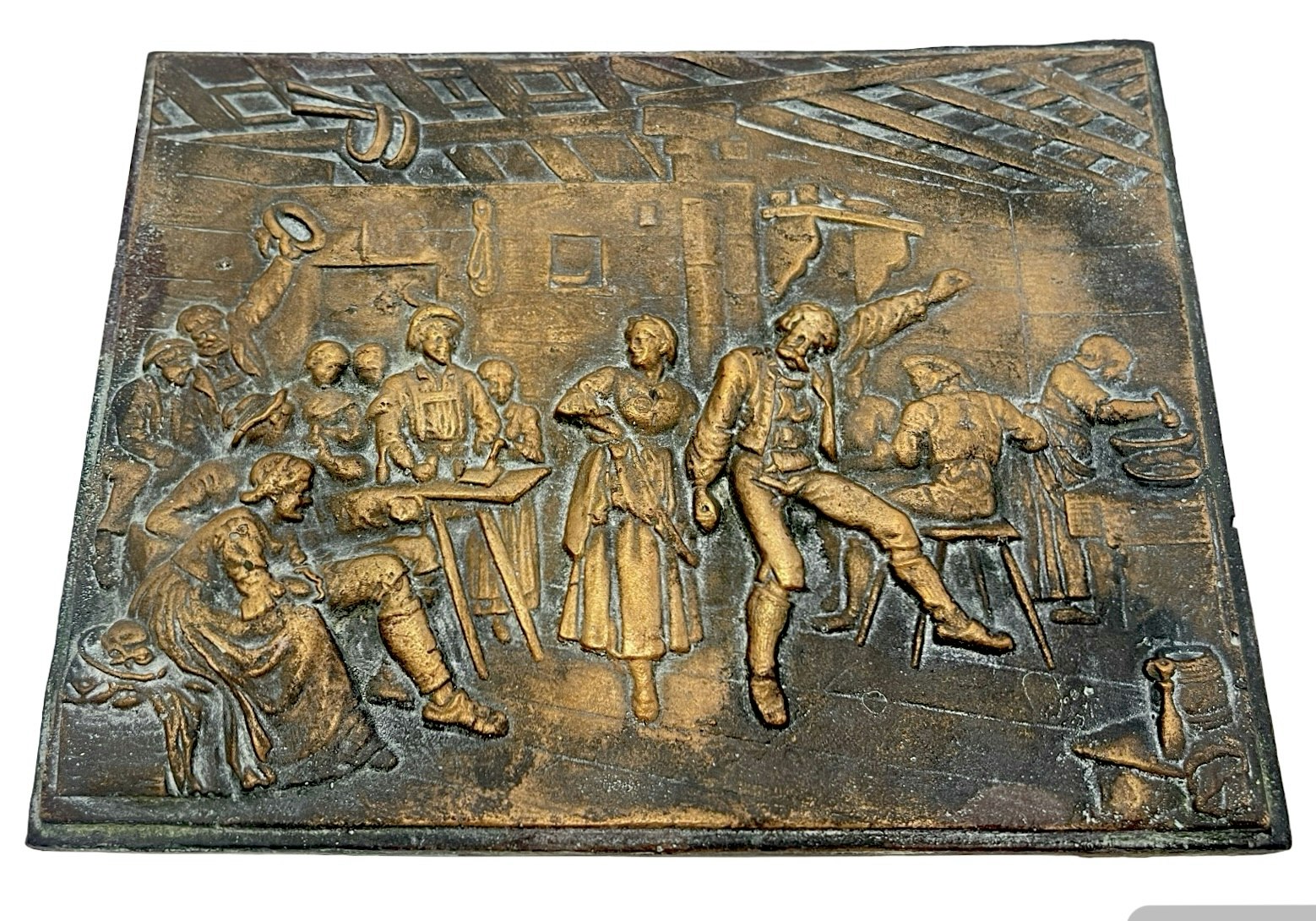 Väggrelief Bronsrelief Scen i krogen, 1800-talet