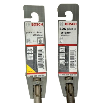2 st Bosch SDS Plus-5 drill bits, 8 & 16mm 400/465mm