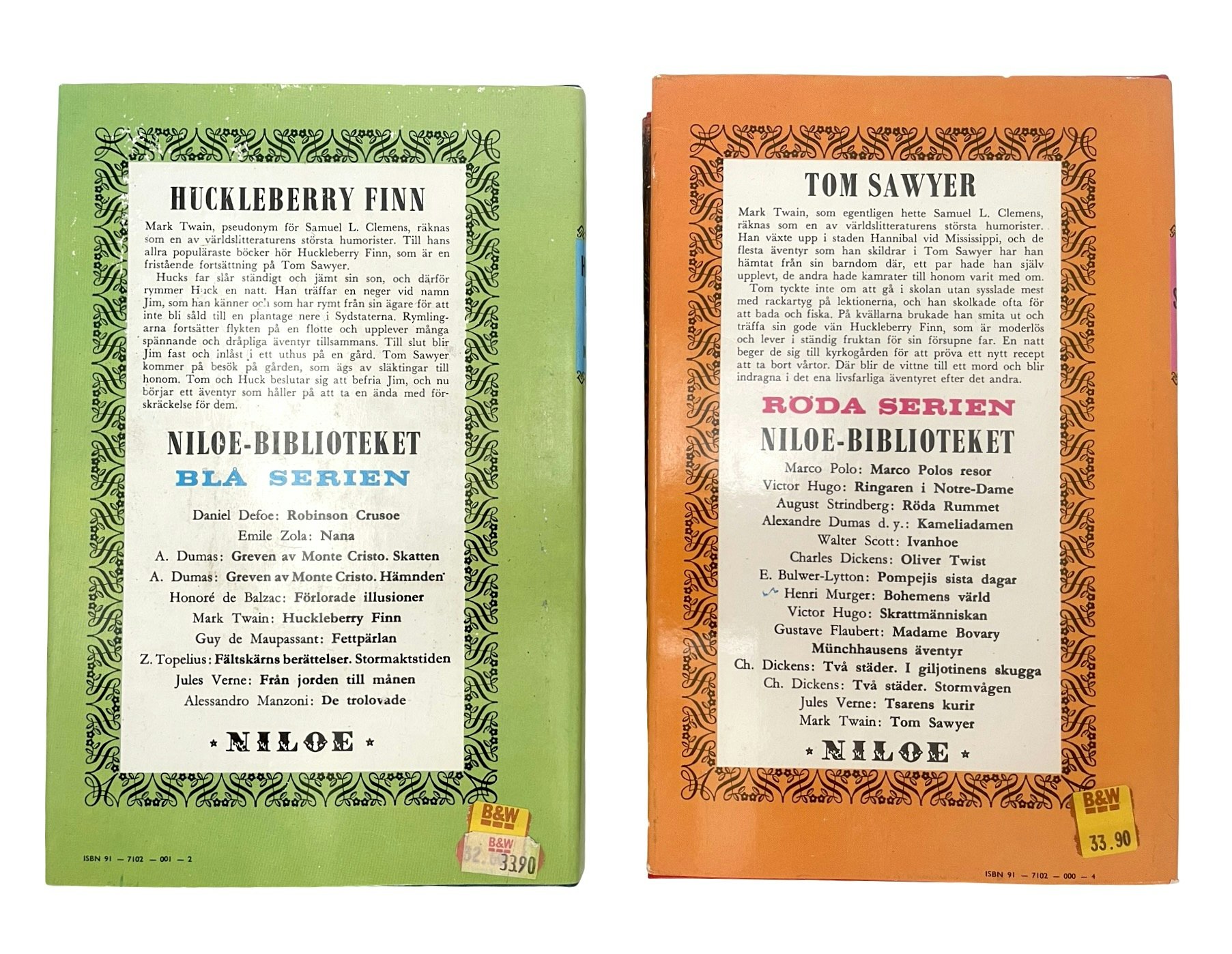 2 BÖCKER - Huckleberry Finn & Tom Sawyer av Mark Twain