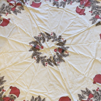 Vintage stor rund julduk med tryckt mönster dia 130 cm