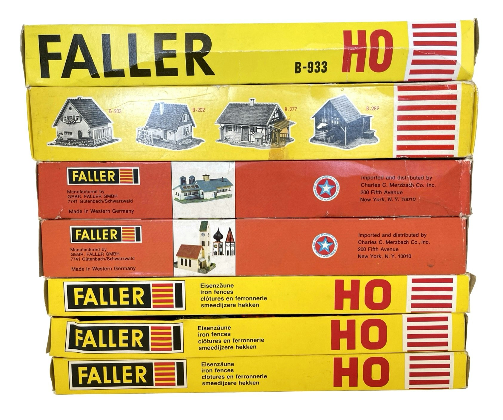 7 st, Faller HO skala, Hus & dekorationer B-933 m.m.