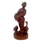 Chinesische Rosenholzschnitzerei, Holzschnitzfigur, Gänsezucht, Signiert
