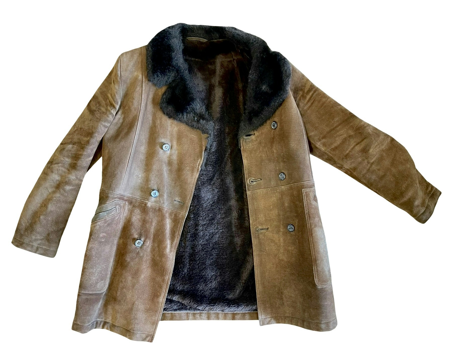 Vintage KAPPA, Mocka, Skinnjacka med pälskrage - XXL