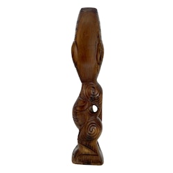 Vintage Maori Teko Teko, Snäcka ögon - Handskuren trästaty, Nya Zeeland