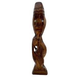 Vintage Maori Teko Teko, Snäcka ögon - Handskuren trästaty, Nya Zeeland
