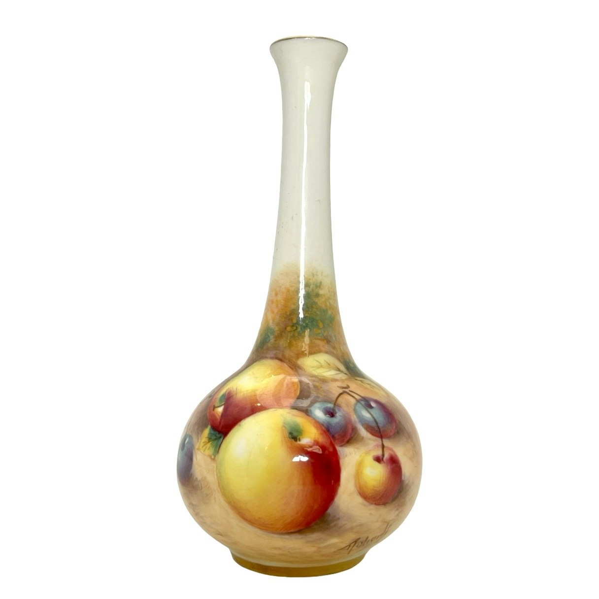 Royal Worcester Liten Vas Dekorerad Frukt av Ricketts, Signerad, England