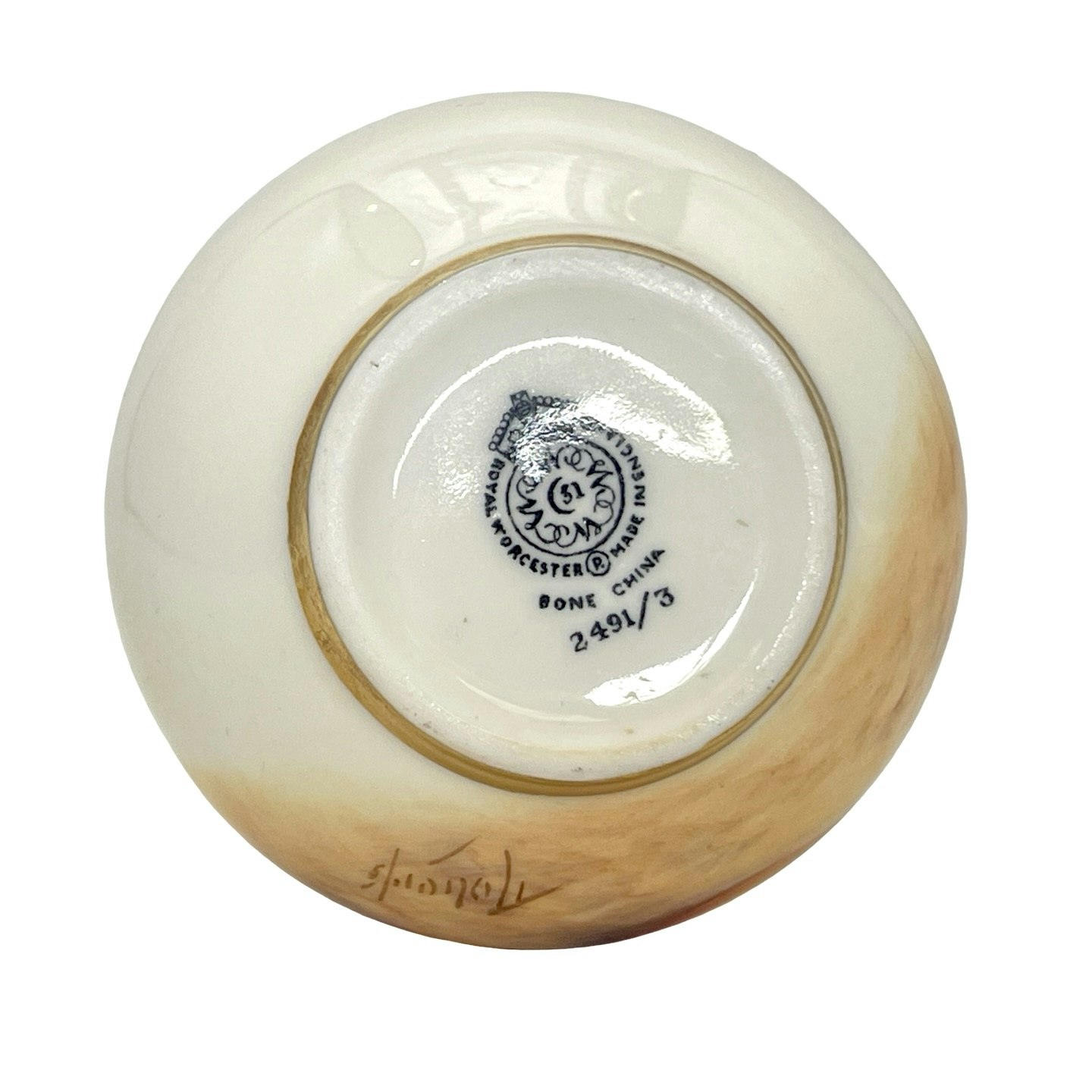 Royal Worcester Liten Vas Dekorerad Frukt av Ricketts, Signerad, England