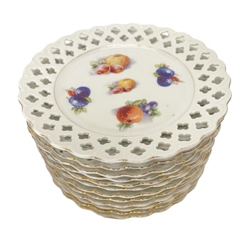 12 szt. talerzy na owoce w stylu vintage, talerze porcelanowe z uszkodzonym brzegiem