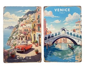 10 pcs, Vintage Italian art decorations, Aluminum wall sign, Italy