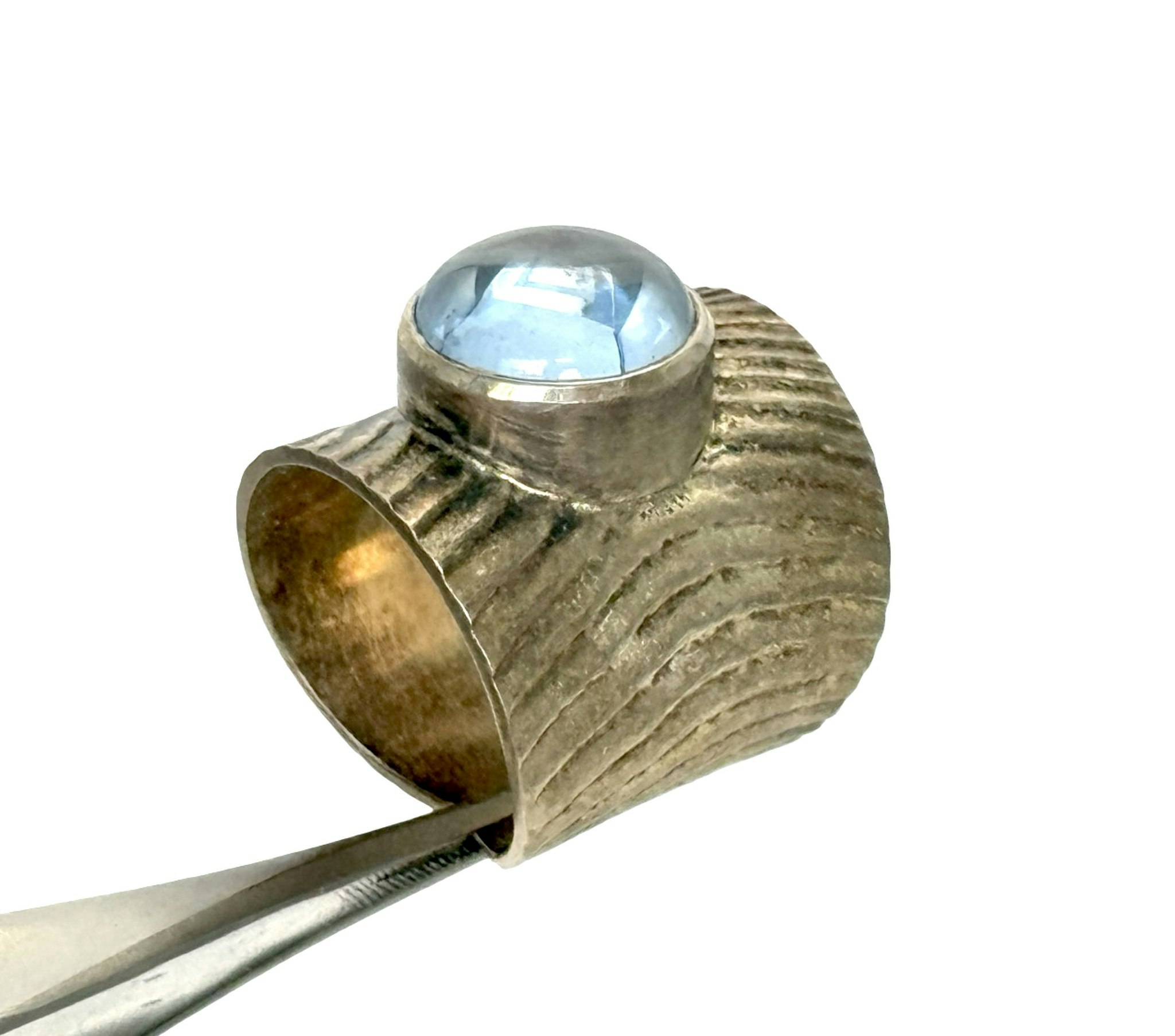 Vintage silver ring med cabochonslipad blå sten