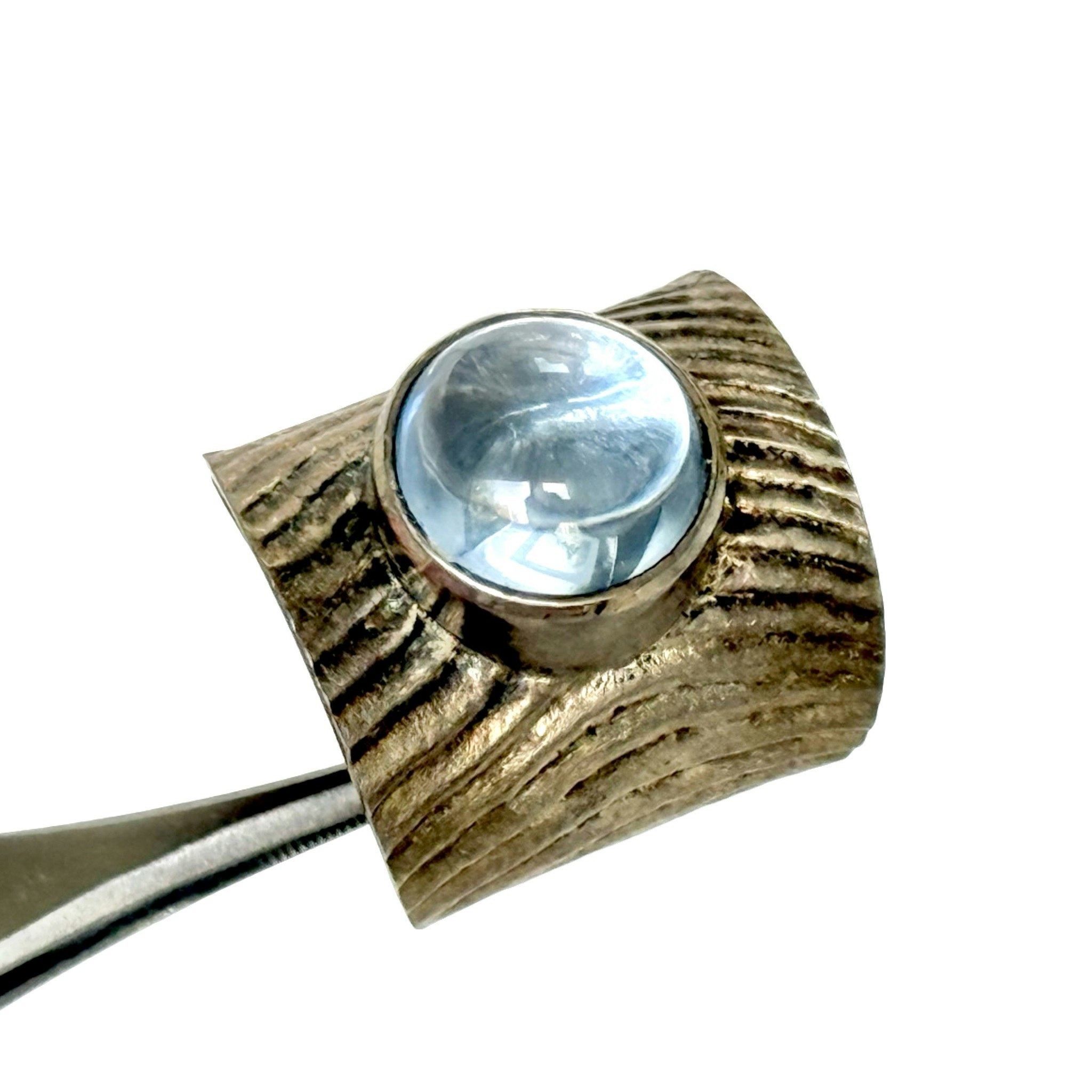 Vintage silver ring med cabochonslipad blå sten
