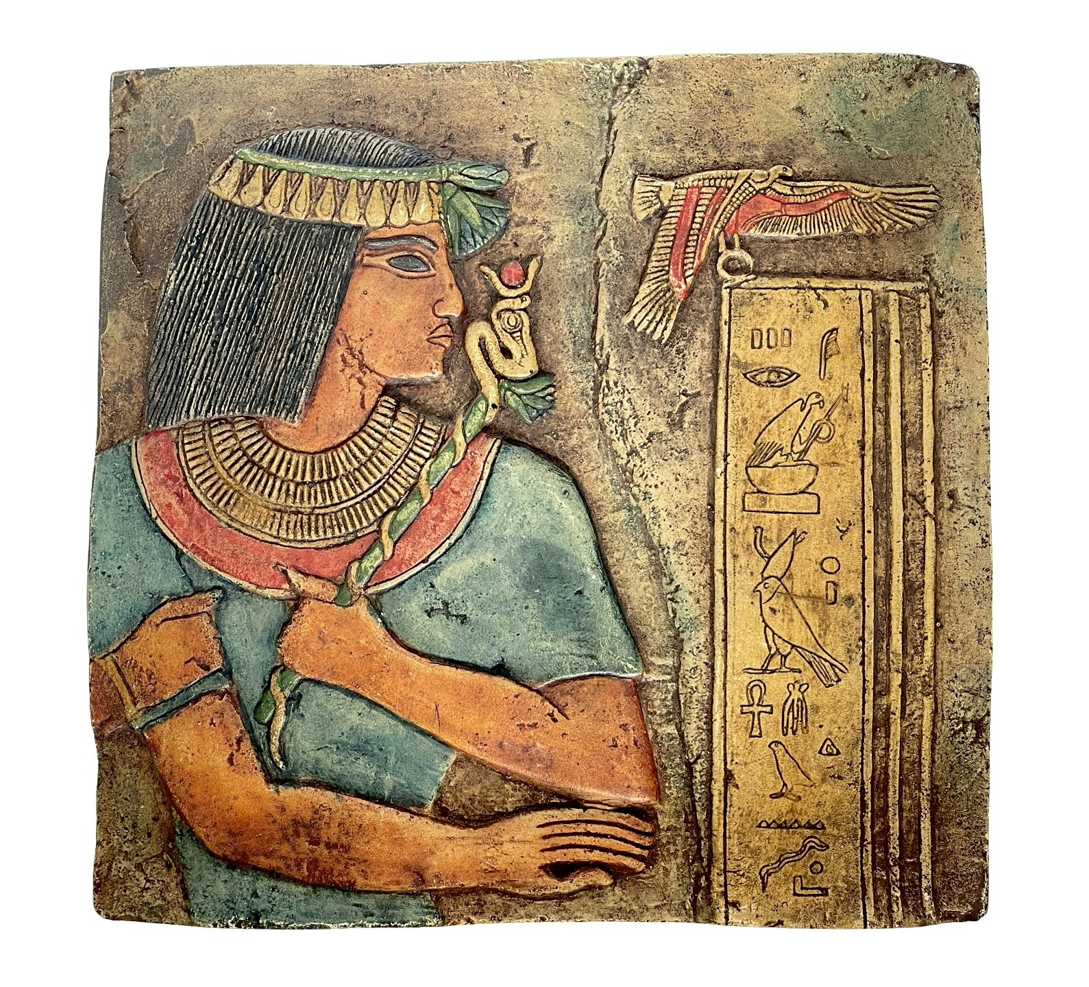 Väggrelief / Väggplakett föreställande en egyptisk prinsessa Isis kunst, stengods
