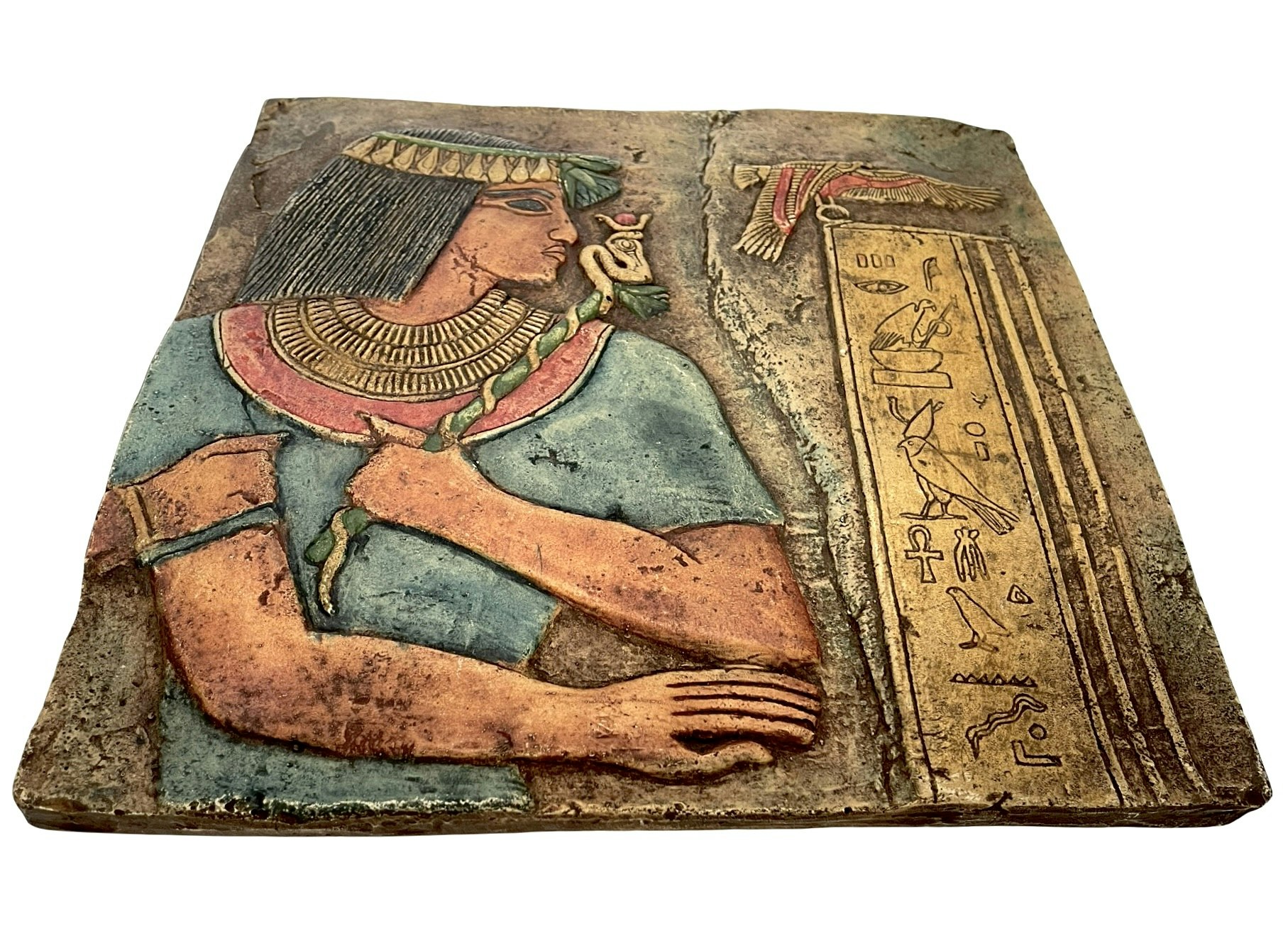 Väggrelief / Väggplakett föreställande en egyptisk prinsessa Isis kunst, stengods