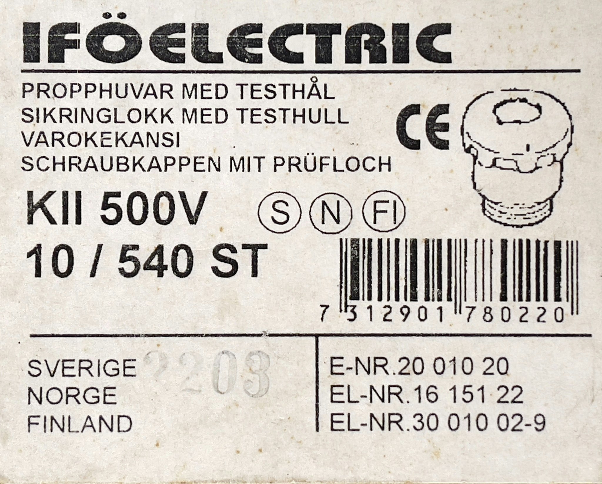 35 st, Propphuvar med testhål KII 500V m.m.