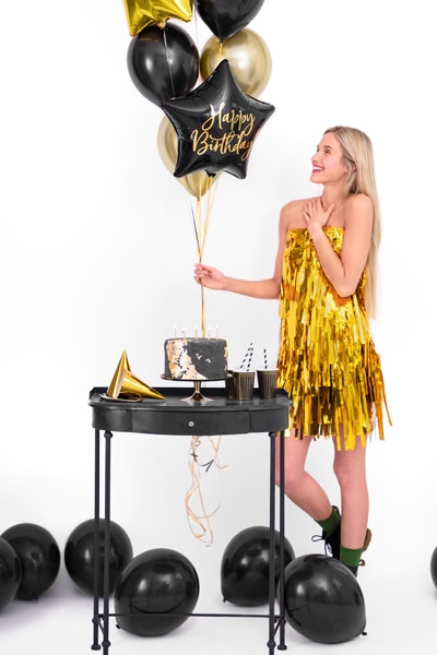 Heliumfylld folieballong - Happy Birthday stjärna svart