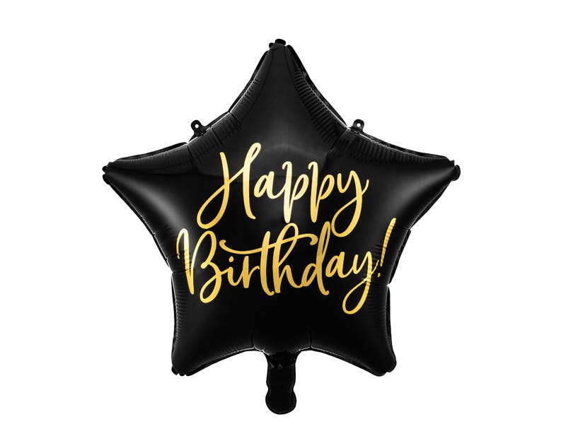 Heliumfylld folieballong - Happy Birthday stjärna svart