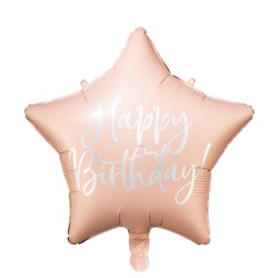 Heliumfylld folieballong - Happy Birthday stjärna rosa