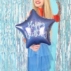 Heliumfylld folieballong - Happy Birthday stjärna blå