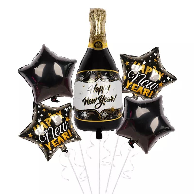 Heliumfylld ballongbukett - Happy New Year svart