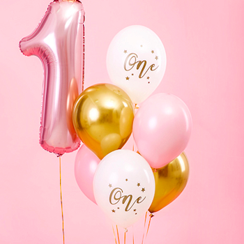 Ballongbukett m. helium - One Year Pink