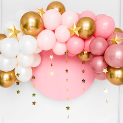Ballongbåge m. installation - Vit, rosa och guld