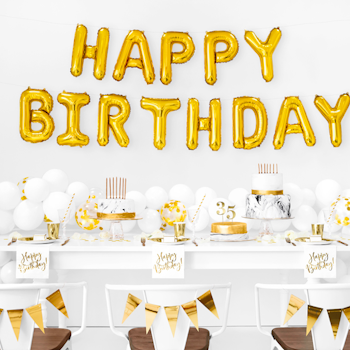 Servetter - Happy Birthday med guldtext