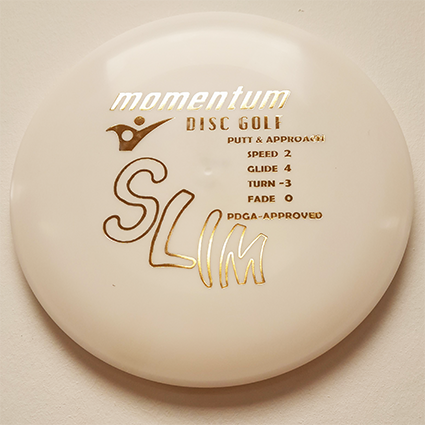 Disc golf disc slim putter and approach white by momentum disc golf in sweden, hand made. Thor Wallgren AB.
