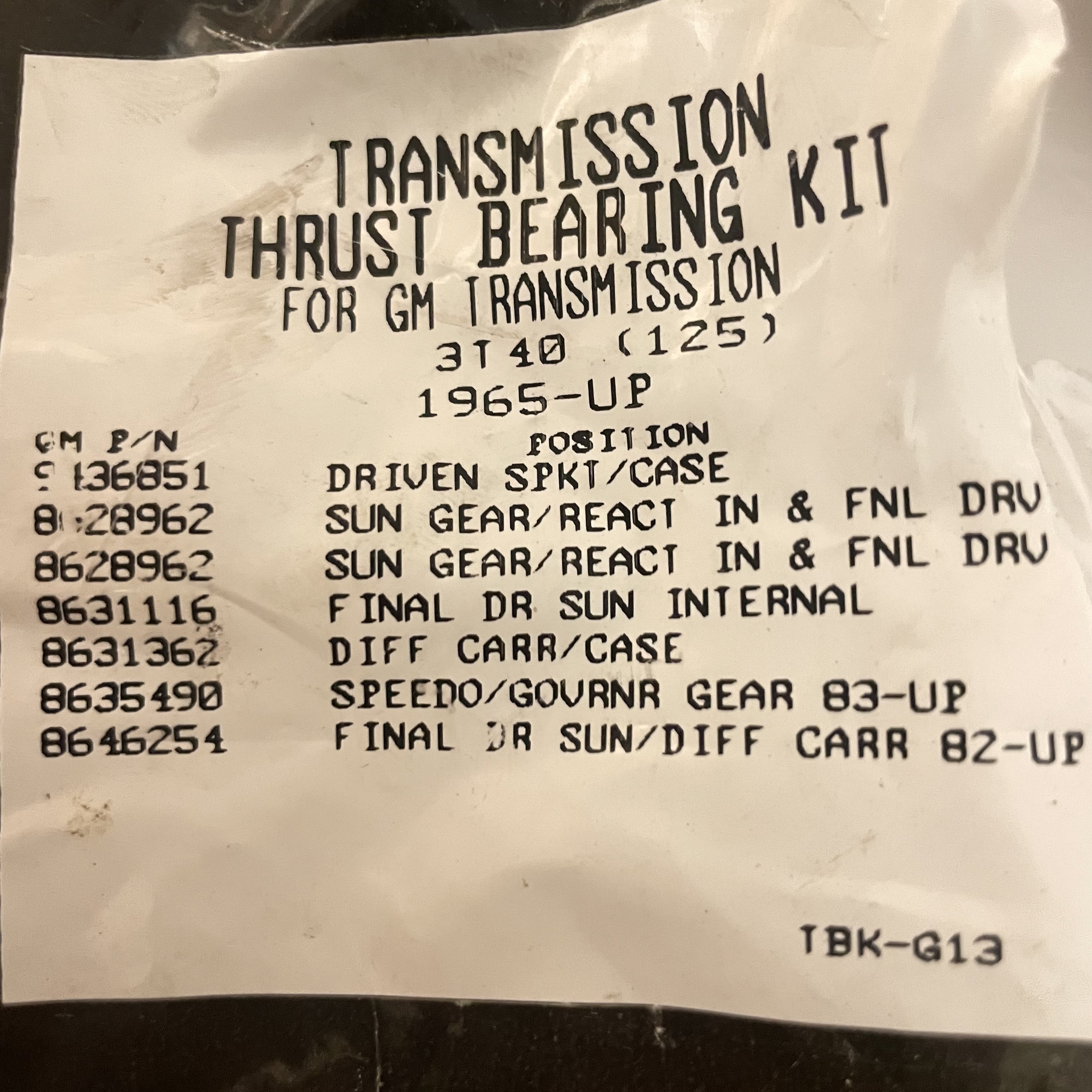 TH125/3T40 Bearing kit 1965-up