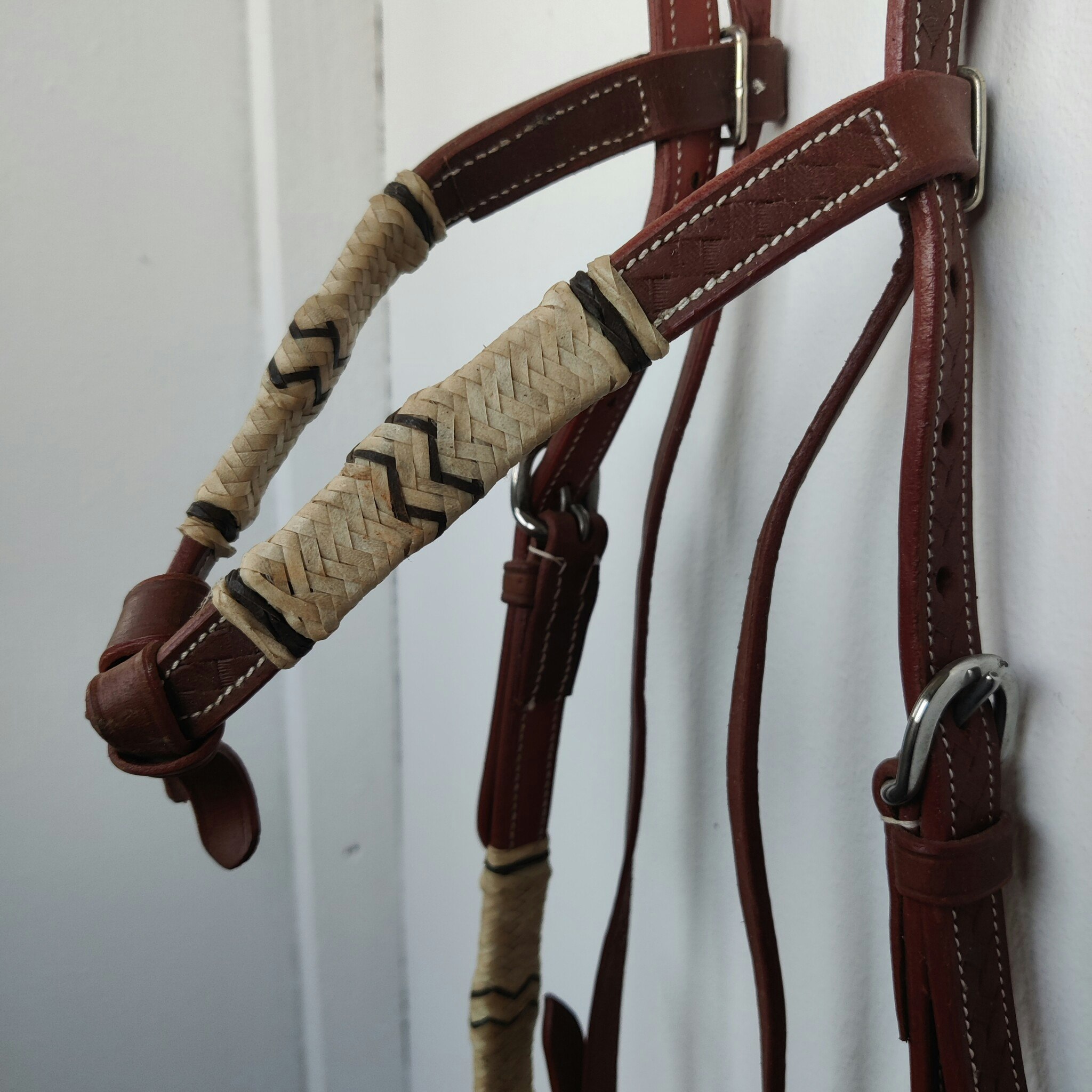 Rödbrunt westernträns med delade tyglar COB