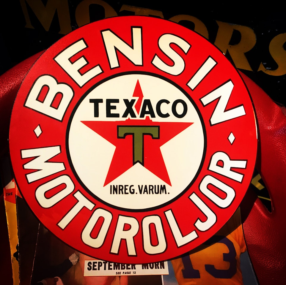 Retro skylt vinyl 30cm Texaco Bensin Motorolja