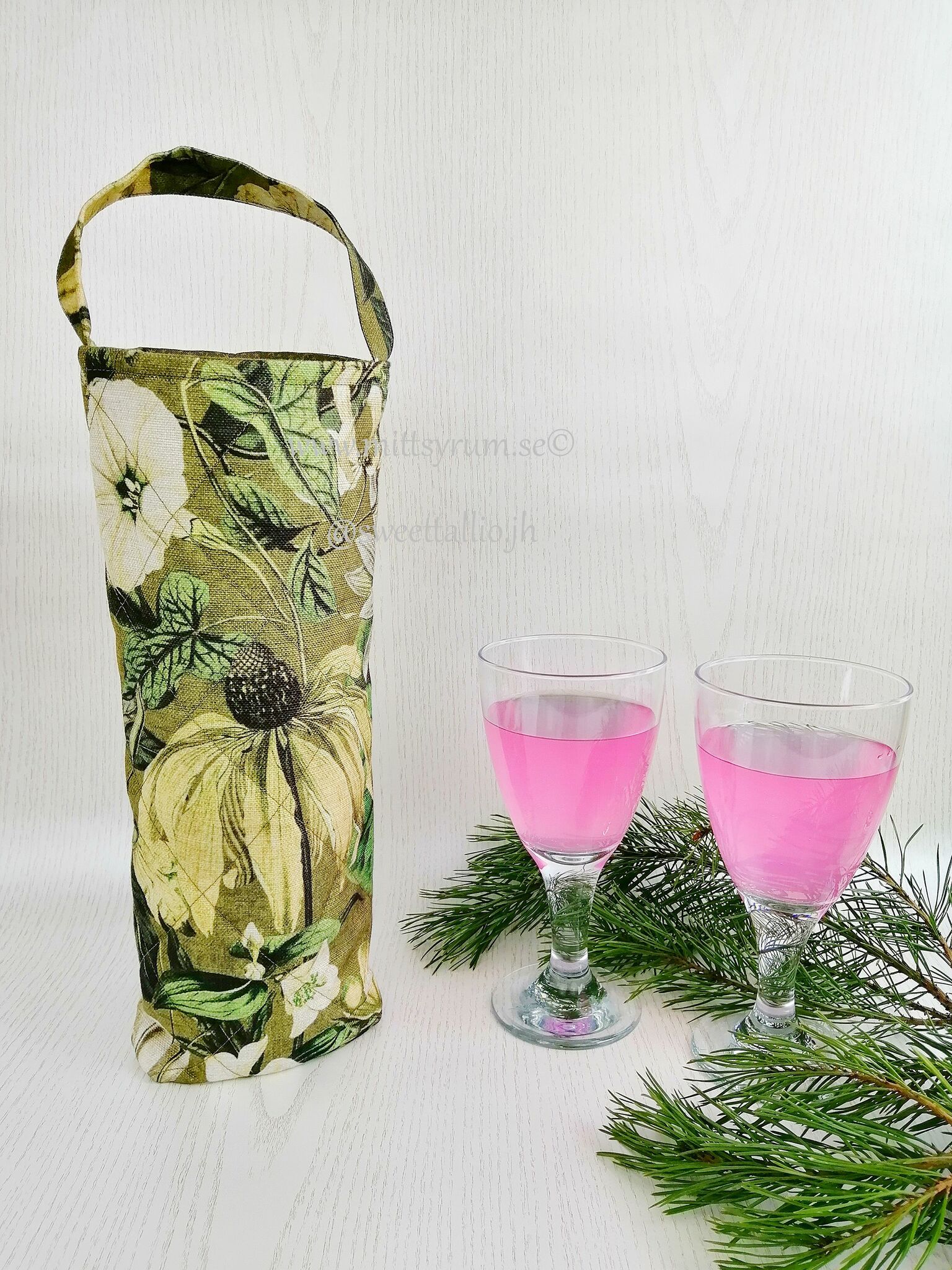 Presentpåse flaska Grön blom
