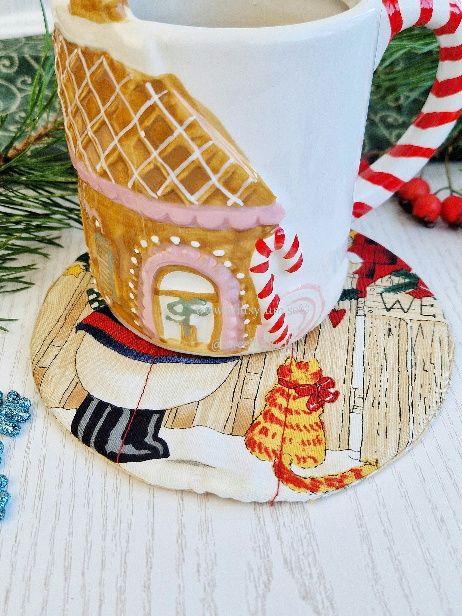 Glas/Mugg underlägg Jul Beige