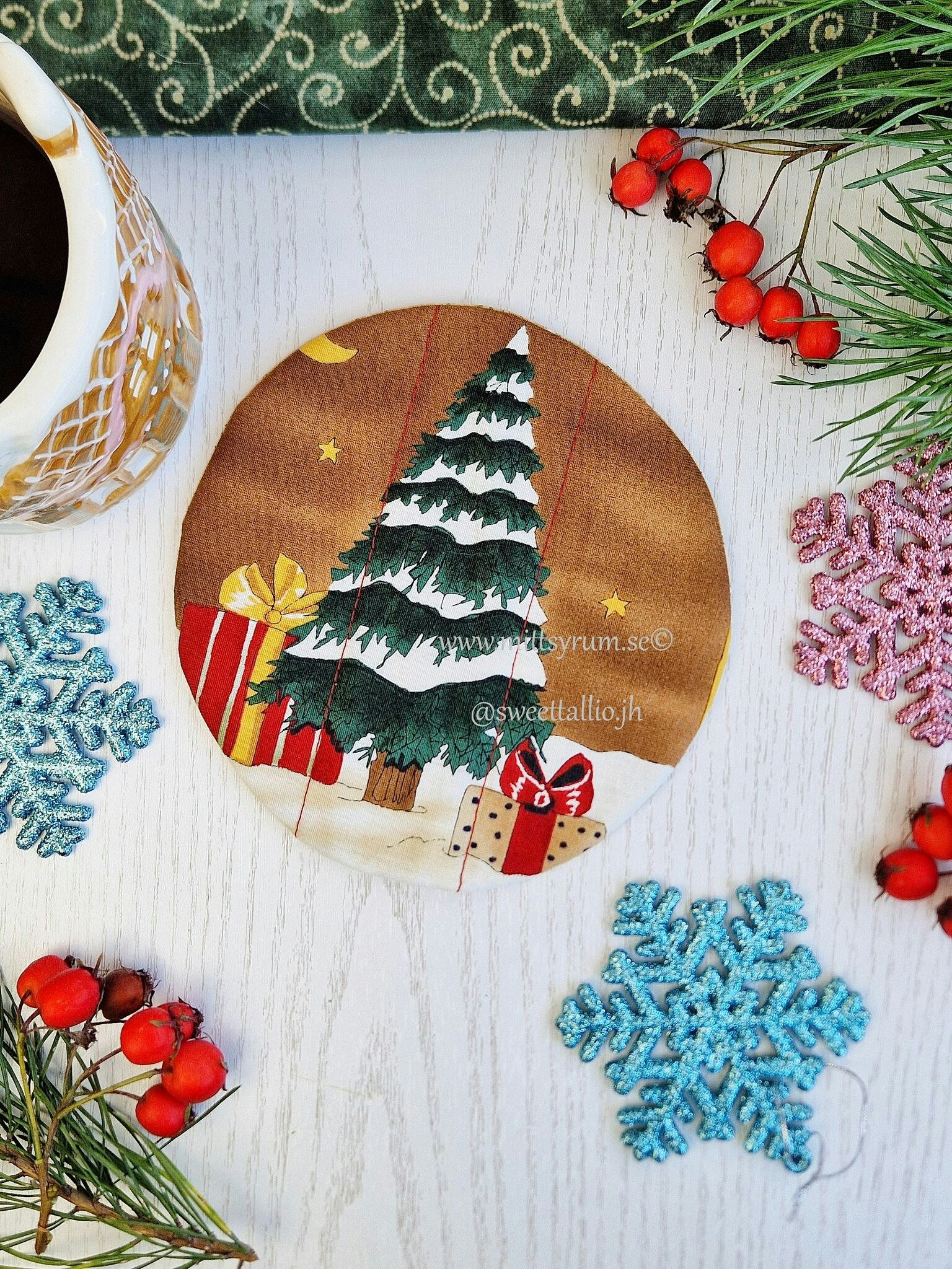 Glas/Mugg underlägg Jul Beige