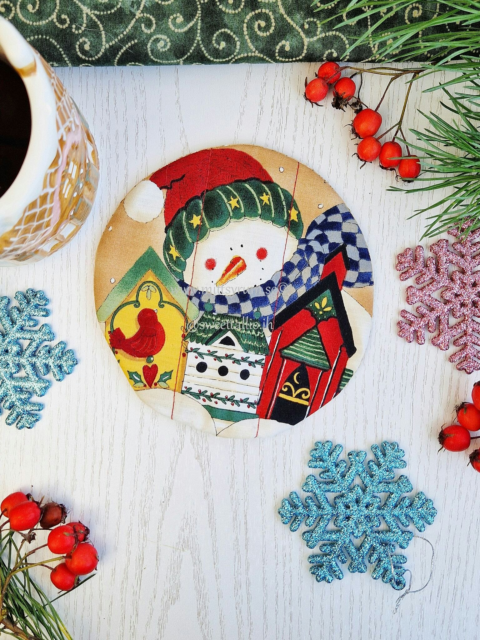 Glas/Mugg underlägg Jul Beige