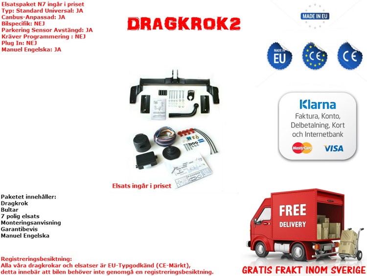 Komplett fast dragkrok med elsats 7polig Renault Trafic fr.2014