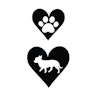 Närbild på vita dekaler / stickers chihuahua, hjärtan och tassar